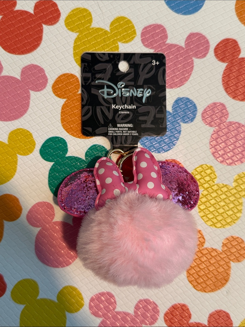 NWT** Disney Pink Minnie Pom Pom Bag Charm with Polka Dot Bow